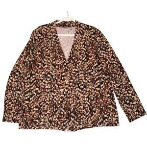 Liz Baker Jacket Womens XL Abstract Big Cat Blazer Sweater Cardigan Cheetah